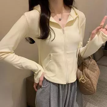 Пальто с капюшоном на молнии с капюшоном, женская новая осенне-зимняя короткая спортивная повседневная куртка с длинным рукавом S