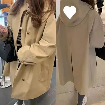 Пальто с капюшоном весна-осень 2024 года, новая версия, повседневное, универсальное, свободное, маленькое, среднее и длинное женское пальто S 85 - 105 Weight хаки