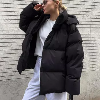 Пальто с капюшоном Женское хлопковое пальто свободного покроя Куртка с верхом Утепленное пальто S