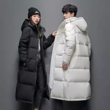 Пальто с капюшоном Женское зимнее теплое утолщенное длинное пуховое пальто Зимняя женская пуховая куртка для пар Мужская и женская парка Стеганое изделие XS белый