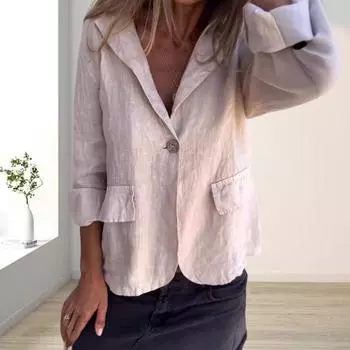 Пальто с лацканами, длинными рукавами, карманами с клапанами, пиджак, сплошной цвет, свободная работа на одной пуговице M хаки