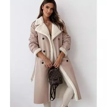 Пальто с лацканами в европейском стиле на весну и осень, куртка из композитной кожи, плюшевое верхнее пальто XL чёрный