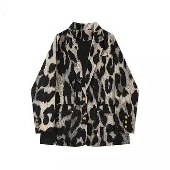 Пальто с леопардовым принтом для женщин, осень-зима, корейский стиль, нишевый дизайн, свободный пиджак, повседневный винтажный темпераментный блейзер S