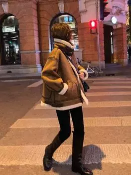 Пальто с мехом и имитацией овечьей шерсти, женская осенне-зимняя куртка из искусственной оленьей кожи, флисовая куртка для мотоциклистов, женская одежда S suggestion within 105