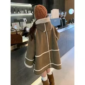 Пальто с меховым покрытием зима 2024 новое искусственное бархатное зимнее утолщенное свободное пальто с капюшоном S recommends 95-52.5 kg армия зеленый