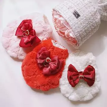 Пальто с плюшевым бантом для домашних животных на осень/зиму, теплая майка для домашних животных, собак, кошек, плюшевых мишек, товаров для щенков, курток, парки для собак XS