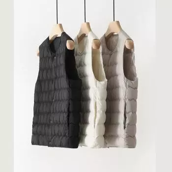 Пальто с подкладкой, без воротника, круглый вырез, жилет, легкий пуховик, женский жилет, жилет без рукавов tide S чёрный