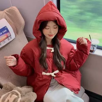 Пальто с роговой застежкой на пуговицы и хлопковой подкладкой, зимнее новое женское пальто с хлопковой подкладкой, короткое с хлопковой подкладкой S розовый