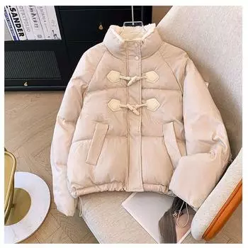 Пальто с роговыми пуговицами и подкладкой из хлопка, свободная одежда короткого фасона M хаки