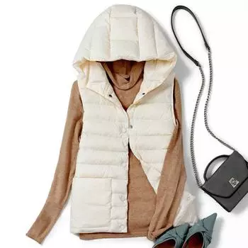 Пальто с тонким жилетом, низ капюшона короткий пуховик, подкладка, жилет жилет, внутри жилет, женская шапка S чёрный