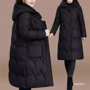 Пальто с ватой для мамы среднего возраста, осенне-зимнее, хлопчатобумажная одежда для пожилых женщин, зимняя одежда, утолщенная, длиной до колена, новая XL recommends about 90-55 kg