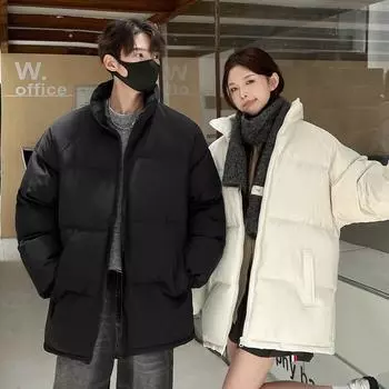 Пальто с воротником-стойкой, на хлопковой подкладке, осенне-зимнее пальто из толстого бархата с хлопковой подкладкой, свободное и красивое новое пальто с хлопковой подкладкой. M чёрный