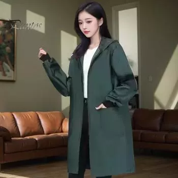 Пальто с защитой от масла и высокой цветовой насыщенностью, женская куртка с капюшоном и длинным рукавом, термоизоляционная водонепроницаемая верхняя одежда S темно-синий