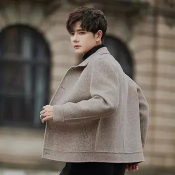 Пальто шерстяное пальто с лацканами зимнее некашемировое высококачественное утолщенное короткое шерстяное пальто S