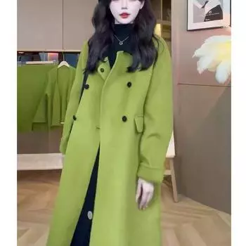 Пальто шерстяное средней и длинной длины цвета авокадо в стиле французской Хепберн, нежное модное красивое пальто типа H S