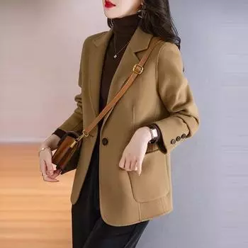 Пальто шерстяное верблюжьего цвета для молодых женщин, осень и зима, новое короткое шерстяное пальто с длинными рукавами S