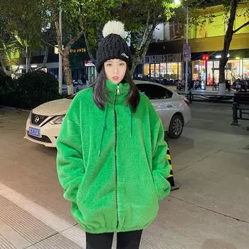 пальто шуба женская новая мода темперамент норка мех интегрированный средний и длинный овечья шерсть пальто S зелёный