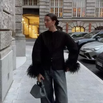 Пальто со шнуровкой и бантом, женская мода, пэчворк, перо, длинный рукав, женские куртки, осенний уличный шик, однотонная плиссированная женская верхняя одежда S чёрный