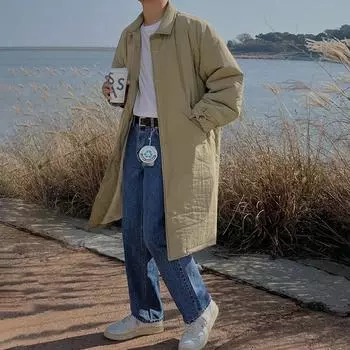 Пальто средней длины из хлопка, мужское зимнее теплое пальто с лацканами, утолщенная свободная ветровка из хлопка M