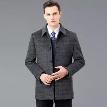 Пальто средней длины из кашемировой шерсти со съемной пуховой подкладкой, зимнее толстое шерстяное пальто для мужчин среднего возраста 165