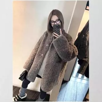 Пальто средней длины Lazy Wind с интегрированным мехом для женщин, зимнее, с распущенными волосами, высокая мода, топ-прилив S