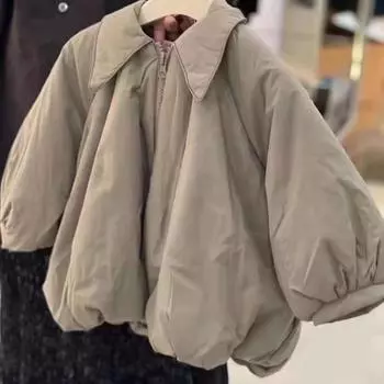 Пальто средней длины с хлопковой подкладкой для девочек, осеннее пальто в корейском стиле с маленькими лацканами и цветочным узором для девочек в стиле «милый и вестерн» 90cm хаки