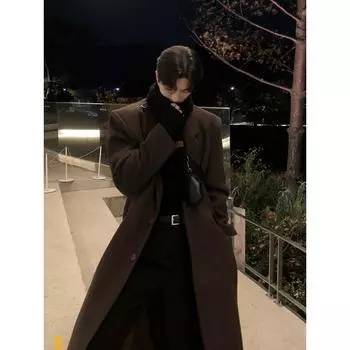 Пальто средней длины, свободное повседневное твидовое пальто с подкладкой на плечах, трендовое осенне-зимнее пальто L коричневый