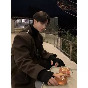 Пальто средней длины, свободное повседневное твидовое пальто с подкладкой на плечах, трендовое осенне-зимнее пальто L коричневый