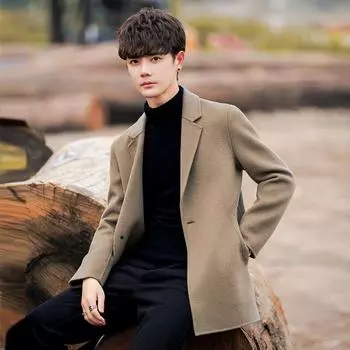 Пальто средней и длинной длины в корейском стиле, костюм без кашемира, шерстяное зимнее утолщенное пальто-тренч, мужская одежда S
