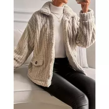 Пальто-тедди с пуговицами спереди, повседневная однотонная теплая верхняя одежда с длинным рукавом, женская одежда S абрикосовый