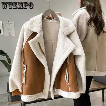 Пальто, теплый утепленный кашемировый топ, модная куртка в стиле Харадзюку, зимняя одежда, женская универсальная дизайнерская верхняя одежда S абрикосовый