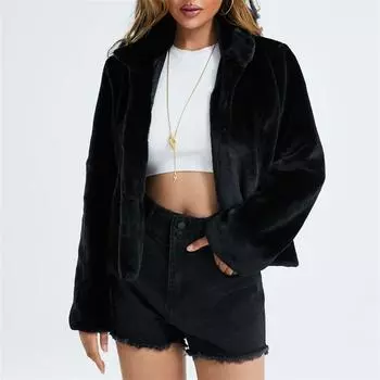 Пальто, толстая пушистая теплая куртка, парки, женская зимняя меховая куртка 2022, женская свободная куртка из искусственного кроличьего меха с капюшоном на молнии с утолщенным коротким мехом S чёрный