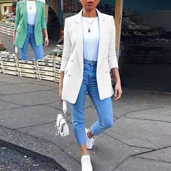 Пальто Топы Кардиган Весенний Блейзер Костюм Женская Женская Свободная Рубашка M белый