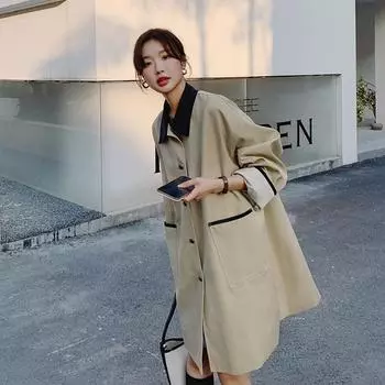 Пальто-тренч цвета хаки для женщин средней длины на раннюю весну и осень, новое маленькое пальто в корейском стиле S