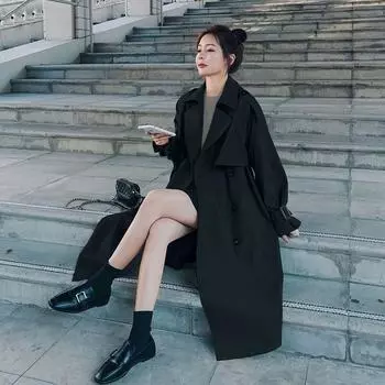 Пальто-тренч цвета хаки для женщин, весна и осень, новое свободное небольшое высококачественное пальто в британском стиле средней и длинной длины S 80-100