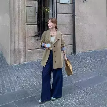 Пальто-тренч цвета хаки в клетку, женское, новое весенне-осеннее универсальное маленькое пальто S