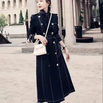 Пальто-тренч для женщин, средней и длинной длины, маленького размера, черное и тонкое, Тондэмун, Южная Корея, новый дизайн пальто и модные пальто S recommends 90-52.5 kg чёрный