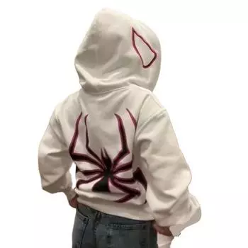 Пальто унисекс с принтом паука в темном стиле панк, костюм унисекс на Хэллоуин, хип-хоп, мягкое плюшевое пальто на молнии с длинными рукавами и капюшоном, зимне-осеннее пальто M чёрный