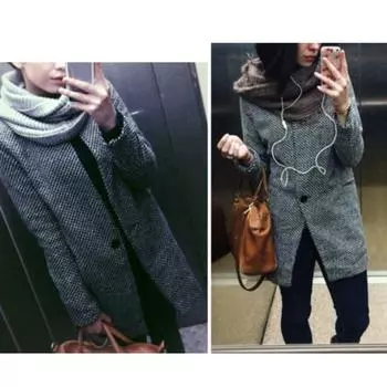 Пальто в клетку, шерстяное пальто в клетку на одной пуговице с карманом для повседневной жизни S серый