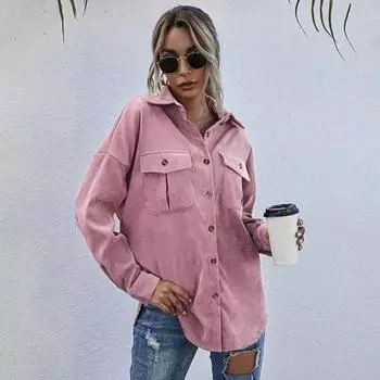 Пальто весна-осень с нагрудными карманами, отложным воротником на пуговицах, однотонная вельветовая куртка, свободная повседневная верхняя одежда для путешествий и работы XL чёрный