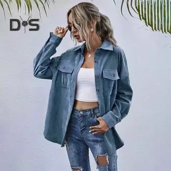 Пальто весна-осень с нагрудными карманами, отложным воротником на пуговицах, однотонная вельветовая куртка, свободная повседневная верхняя одежда для путешествий и работы M темно-коричневого