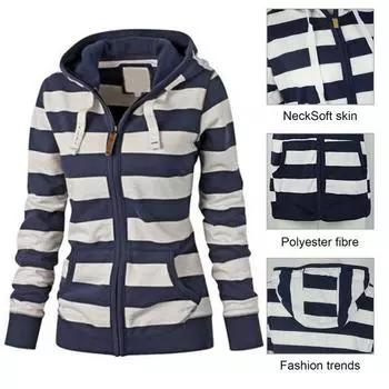 Пальто Yousheng Fall Winter с контрастным полосатым принтом, капюшоном, застежкой-молнией, длинными рукавами, эластичной завязкой, куртка для повседневной носки, для учебы и работы, верхняя одежда M чёрный