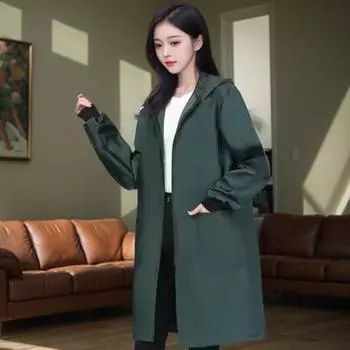 Пальто Yousheng с защитой от масла и высокой цветовой насыщенностью, с капюшоном на молнии и длинным рукавом, женская куртка с термоизоляцией, водонепроницаемая верхняя одежда S чёрный