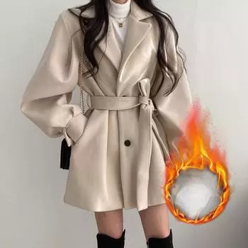 Пальто Женская зимняя одежда Новое модное теплое пальто средней и длинной длины Шерстяное пальто S