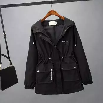 Пальто женские тренды весна и осень новый универсальный тренчкот женский свободный капюшон куртка средняя и длинная женская S [Recommended 80-47.5kg]