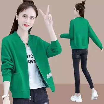 Пальто, женский осенний повседневный бейсбольный костюм, свободная тонкая простая универсальная куртка с круглым вырезом, однотонная куртка-свитер с длинными рукавами XXXL чёрный