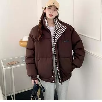 Пальто женское большого размера с хлопковой подкладкой, зимнее, в корейском стиле, короткое, с хлопковой подкладкой, для женщин, свободное, с утолщенным воротником, для студентов, с хлопковой подкладкой S чёрный