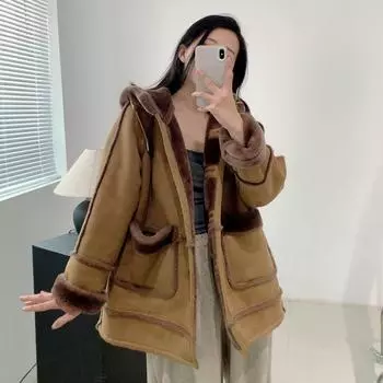 Пальто женское из искусственной шерсти ягненка Майяра с интегрированным мехом, новое зимнее утолщенное замшевое пальто высшего качества average size