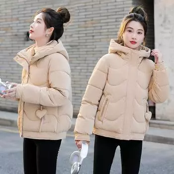 Пальто женское короткое утолщенное, новинка 2023 года, свободное тонкое пальто с капюшоном, зимняя хлопковая куртка M чёрный