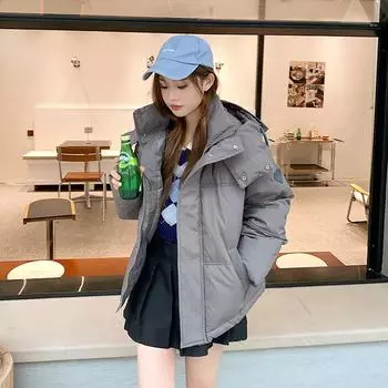Пальто женское короткое зимнее 2023, новый пуховик, свободный толстый пиджак, пальто S серый